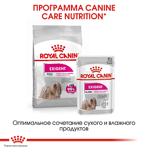 Royal Canin Mini Exigent Корм сухой полнорационный для взрослых и стареющих собак мелких размеров (весом от 1 до 10 кг) в возрасте 10 месяцев и старше, привередливых в питании