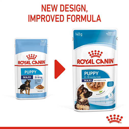 Royal Canin Maxi Puppy Canine (в соусе) Корм консервированный полнорационный для щенков собак крупных размеров (вес взрослой собаки от 26 до 44 кг) в возрасте до 15 месяцев