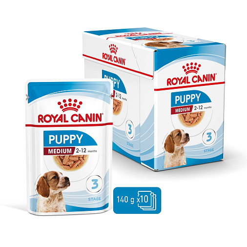 Royal Canin Medium Puppy Canine (в соусе) Корм консервированный полнорационный для щенков собак средних размеров (вес взрослой собаки от 11 до 25 кг) в возрасте до 12 месяцев