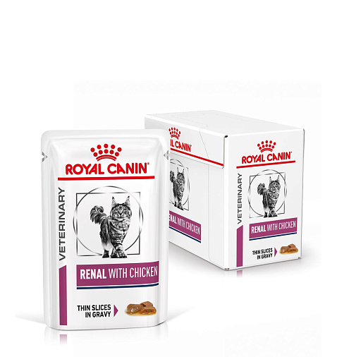 Royal Canin Renal с курицей (в соусе) Корм консервированный полнорационный диетический для взрослых кошек с курицей для поддержания функции почек при острой или хронической почечной недостаточности. Ветеринарная диета