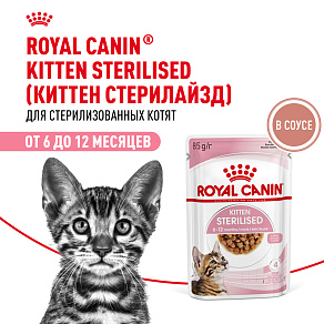 Royal Canin KITTEN STERILISED Корм консервированный полнорационный для кошек — Специально для кастрированных и стерилизованных котят (в возрасте от 6 до 12 месяцев), мелкие кусочки в соусе