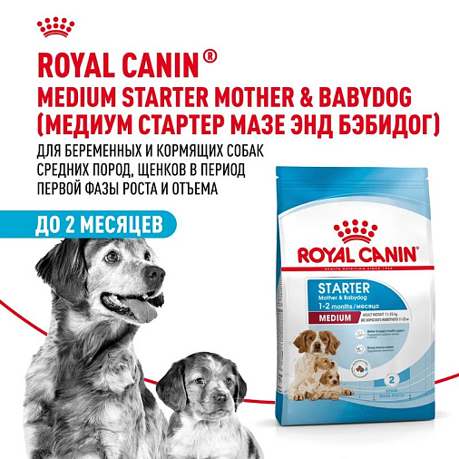 Royal Canin Medium Starter Mother&Babydog Корм сухой полнорационный для щенков средних размеров в период отъема и до 2х месяцев, беременных и кормящих сук