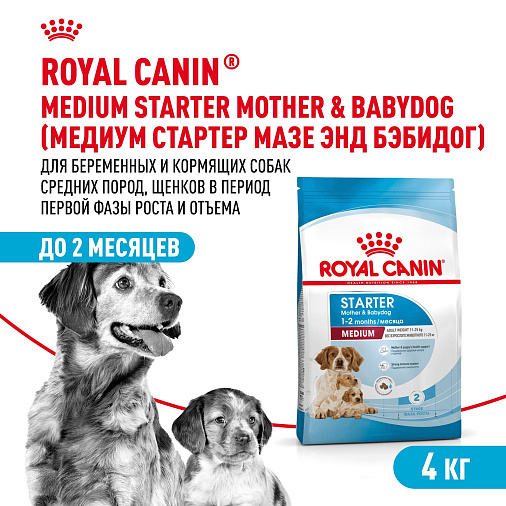 Royal Canin Medium Starter Mother&Babydog Корм сухой полнорационный для щенков средних размеров в период отъема и до 2х месяцев, беременных и кормящих сук
