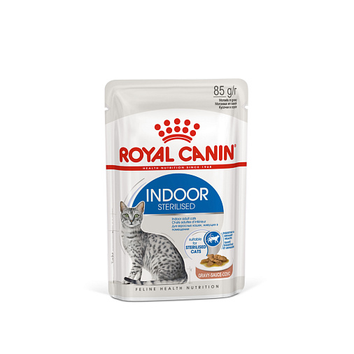 Royal Canin INDOOR STERILISED Корм консервированный полнорационный для взрослых кастрированных и стерилизованных кошек, живущих в помещении (кусочки в соусе)