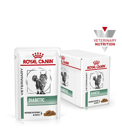 Royal Canin Diabetic (в соусе) Корм консервированный полнорационный диетический для взрослых кошек, разработанный для регулирования уровня глюкозы при сахарном диабете. Ветеринарная диета