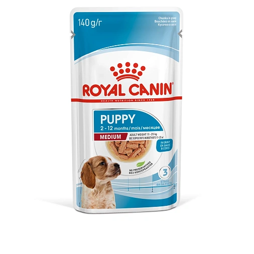 Royal Canin Medium Puppy Canine (в соусе) Корм консервированный полнорационный для щенков собак средних размеров (вес взрослой собаки от 11 до 25 кг) в возрасте до 12 месяцев