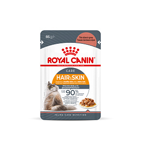 Royal Canin Hair&Skin Care Корм консервированный полнорационный для взрослых кошек для поддержания здоровья кожи и красоты шерсти, тонкие ломтики в соусе