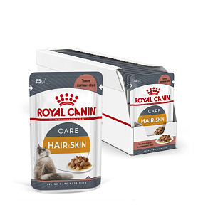 Royal Canin Hair&Skin Care Корм консервированный полнорационный для взрослых кошек для поддержания здоровья кожи и красоты шерсти, тонкие ломтики в соусе