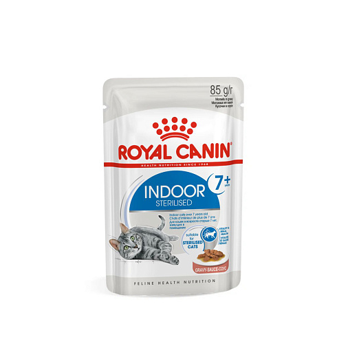 Royal Canin INDOOR STERILISED 7+ Корм консервированный полнорационный для кошек (в возрасте от 7 до 12 лет), живущих в помещении (мелкие кусочки в соусе)