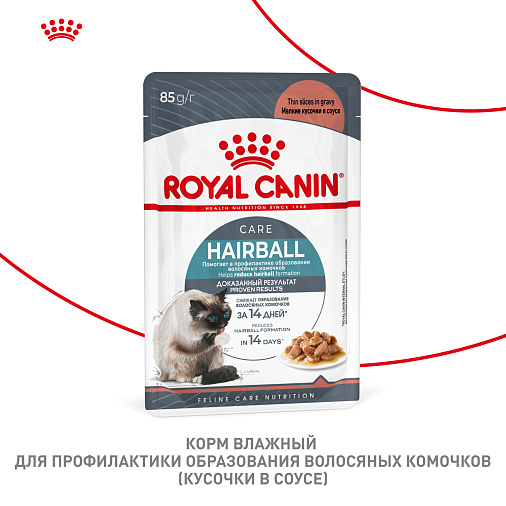 Royal Canin Корм для профилактики образования волосяных комочков у взрослых кошек (Hairball Care), мелкие кусочки в соусе