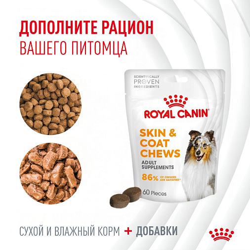 Royal Canin Skin&Coat Chews лакомство взрослых собак, дополнительное питание для поддержания здоровья кожи и шерсти