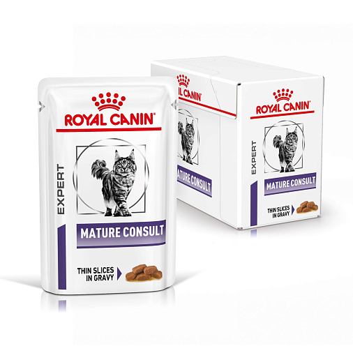 Royal Canin Mature Consult Корм консервированный полнорационный для котов и кошек старше 7 лет, не имеющих видимых признаков старения (кусочки в соусе)