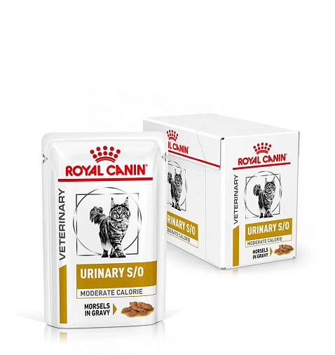 Royal Canin Urinary S/O Moderate Calorie (в соусе) Корм консервированный полнорационный диетический для взрослых кошек, способствующий растворению струвитных камней и предотвращению их повторного образования. Ветеринарная диета