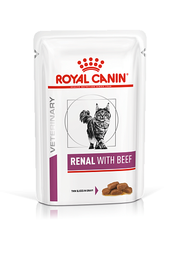 Royal Canin Renal с говядиной (в соусе) Корм консервированный полнорационный диетический для взрослых кошек с говядиной для поддержания функции почек при острой или хронической почечной недостаточности. Ветеринарная диета
